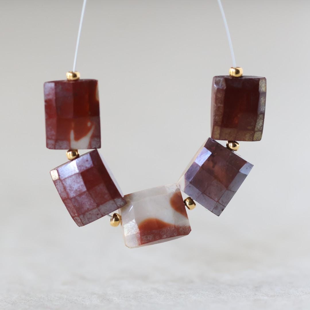 8x10mm Mookaite Jasper Rectangle Beads Checker Faceted Genuine Earth Tone Jasper 5 PCs Gemstone for DIY Jewelry Making
