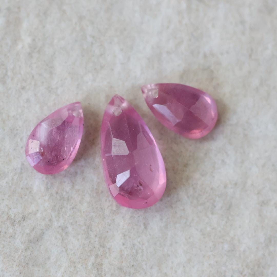 Pink Ruby Beads Faceted Briolettes Top Center Drilled 3 PCs 9-14mm Drops Gemstone for DIY Jewelry Making