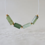 Natural Raw Green Tourmaline Tube Beads Sticks 4 PCs Genuine Gemstone Beads for DIY Jewelry Making