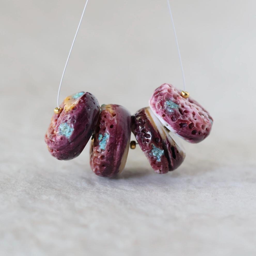 Large 17mm Purple Spiny Oyster Bead with Turquoise Inlay Heishi Beads Natural Shell for DIY Jewelry Making Supplies