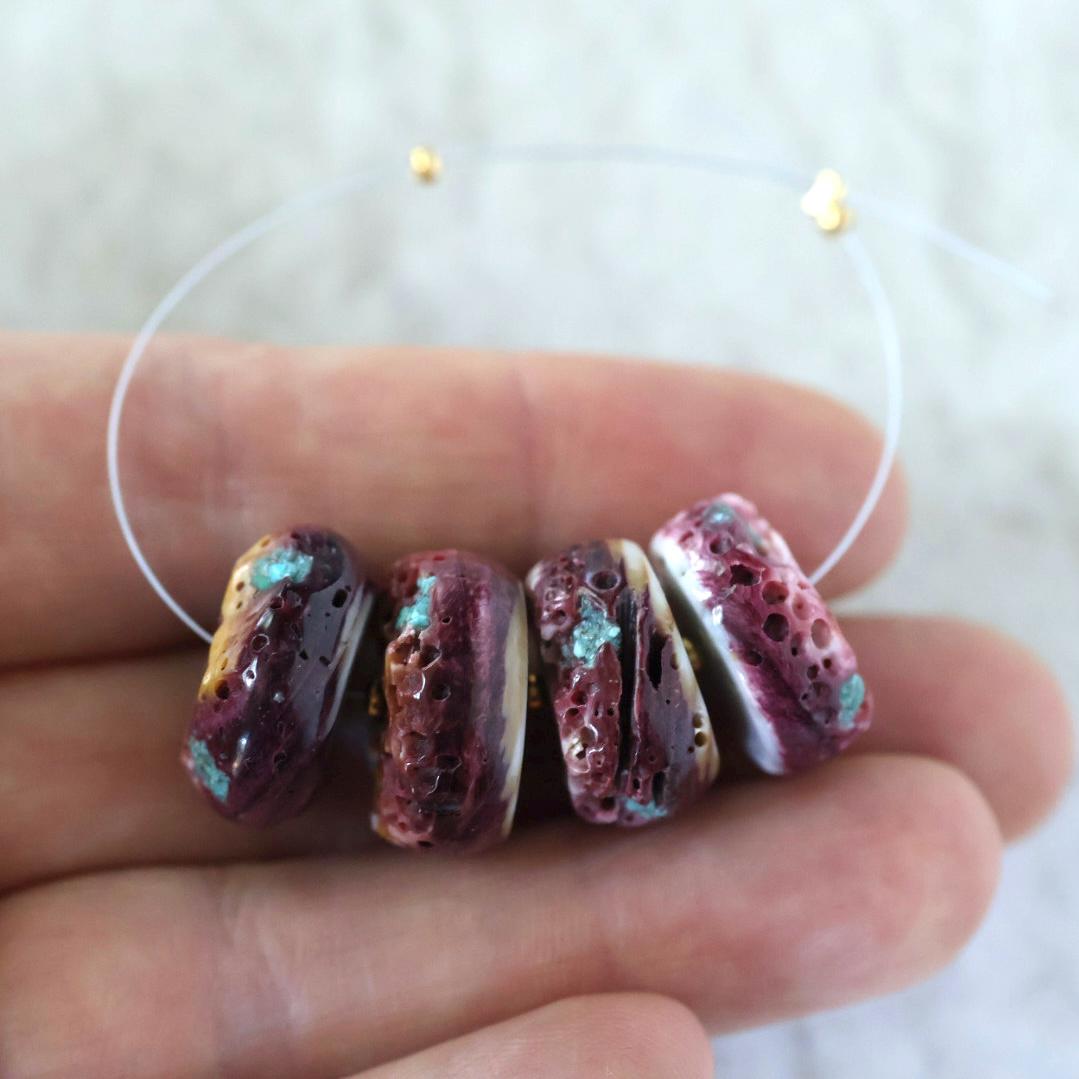Large 17mm Purple Spiny Oyster Bead with Turquoise Inlay Heishi Beads Natural Shell for DIY Jewelry Making Supplies