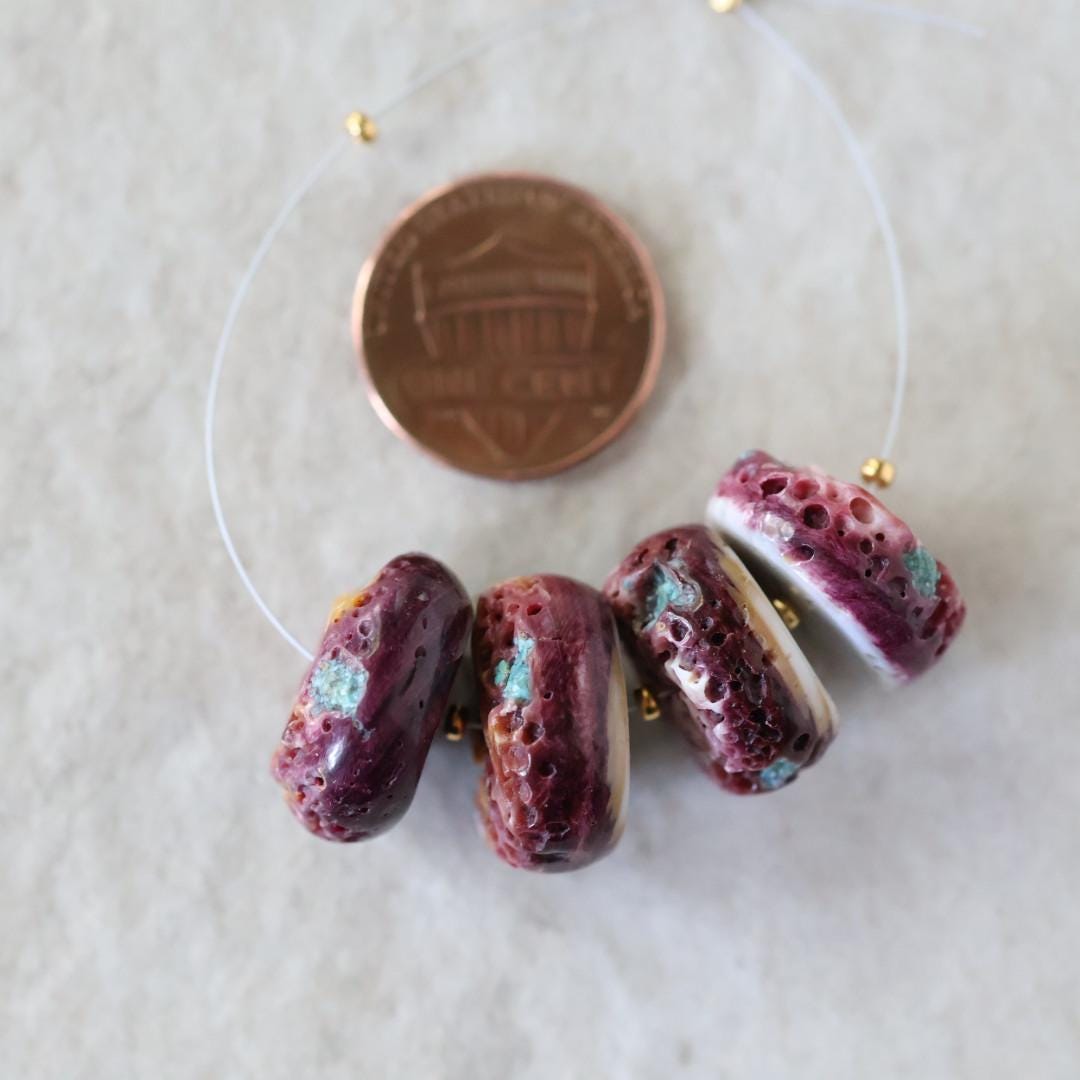 Large 17mm Purple Spiny Oyster Bead with Turquoise Inlay Heishi Beads Natural Shell for DIY Jewelry Making Supplies