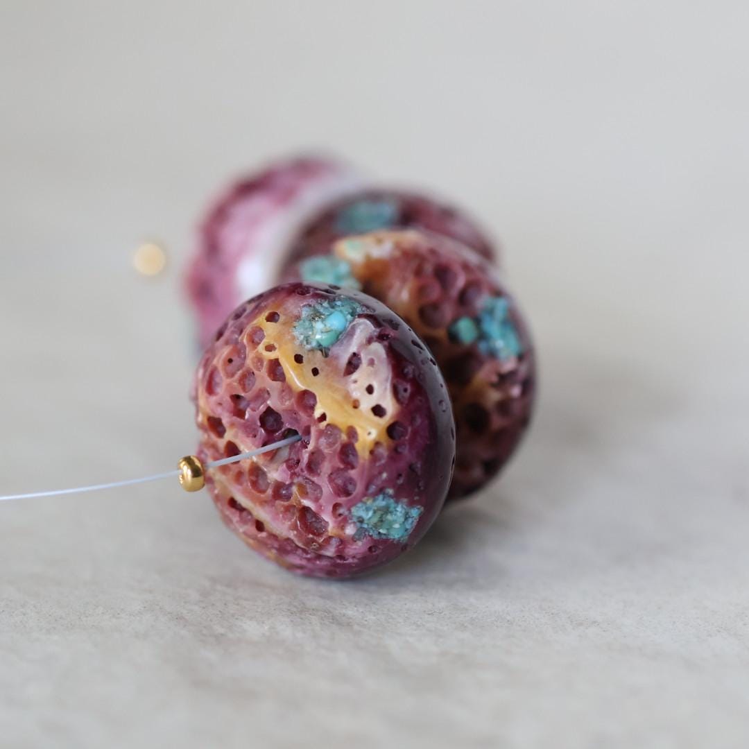 Large 17mm Purple Spiny Oyster Bead with Turquoise Inlay Heishi Beads Natural Shell for DIY Jewelry Making Supplies