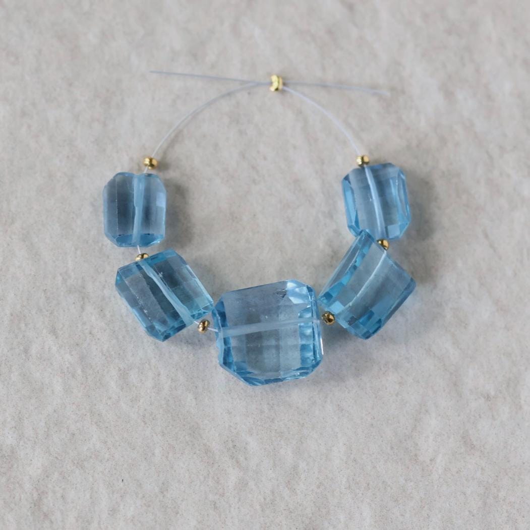 Large Swiss Blue Topaz Beads Nuggets Faceted Chunks Stones 11-16mm x 9-14mm Gemstone for DIY Jewelry Making