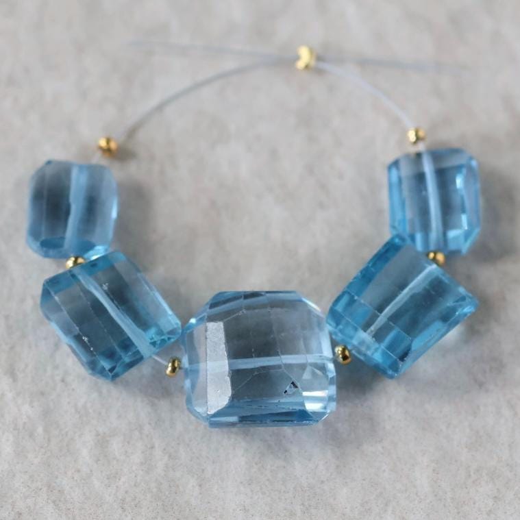 Large Swiss Blue Topaz Beads Nuggets Faceted Chunks Stones 11-16mm x 9-14mm Gemstone for DIY Jewelry Making