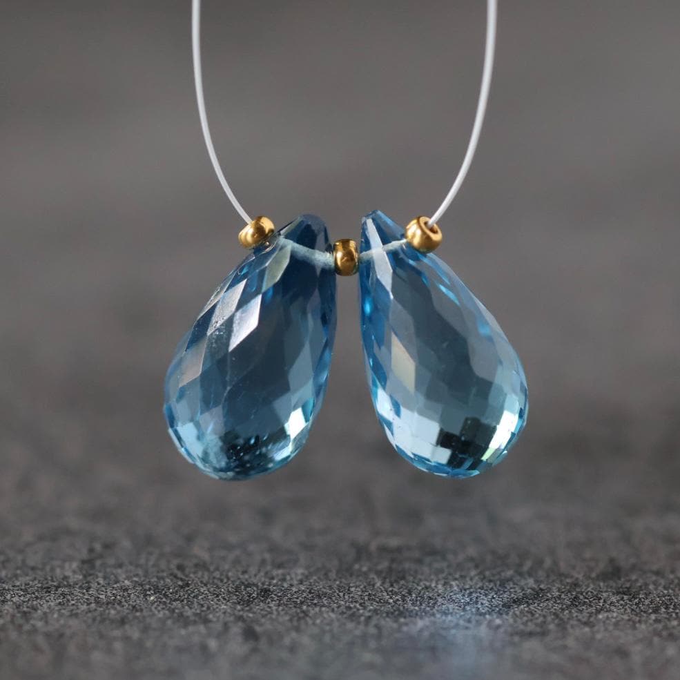Large Swiss Blue Topaz Briolette Beads Faceted 16mm x 9mm Onion Drop Gemstone for DIY Jewelry Making Supplies Earrings