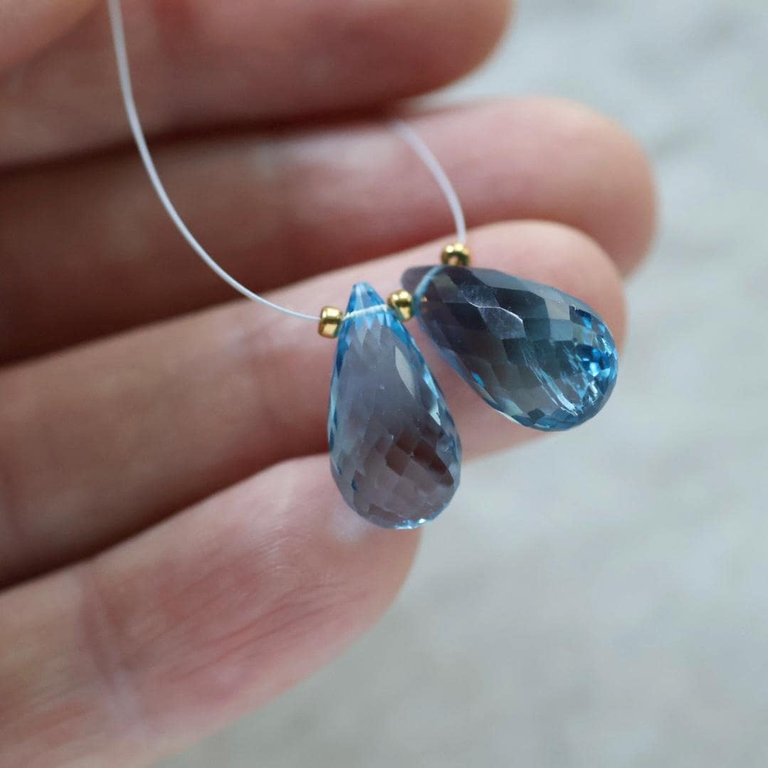Large Swiss Blue Topaz Briolette Beads Faceted 16mm x 9mm Onion Drop Gemstone for DIY Jewelry Making Supplies Earrings