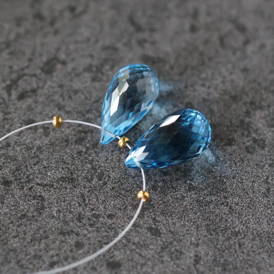 Large Swiss Blue Topaz Briolette Beads Faceted 16mm x 9mm Onion Drop Gemstone for DIY Jewelry Making Supplies Earrings