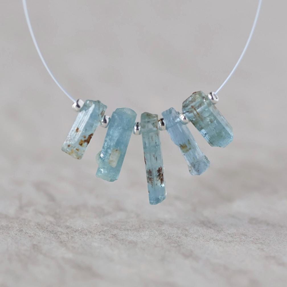 Minas Gerais Aquamarine Stick Beard Raw Gemstone Tubes Natural Brazilian Aquamarine Gemstone Briolettes for DIY Jewelry Making