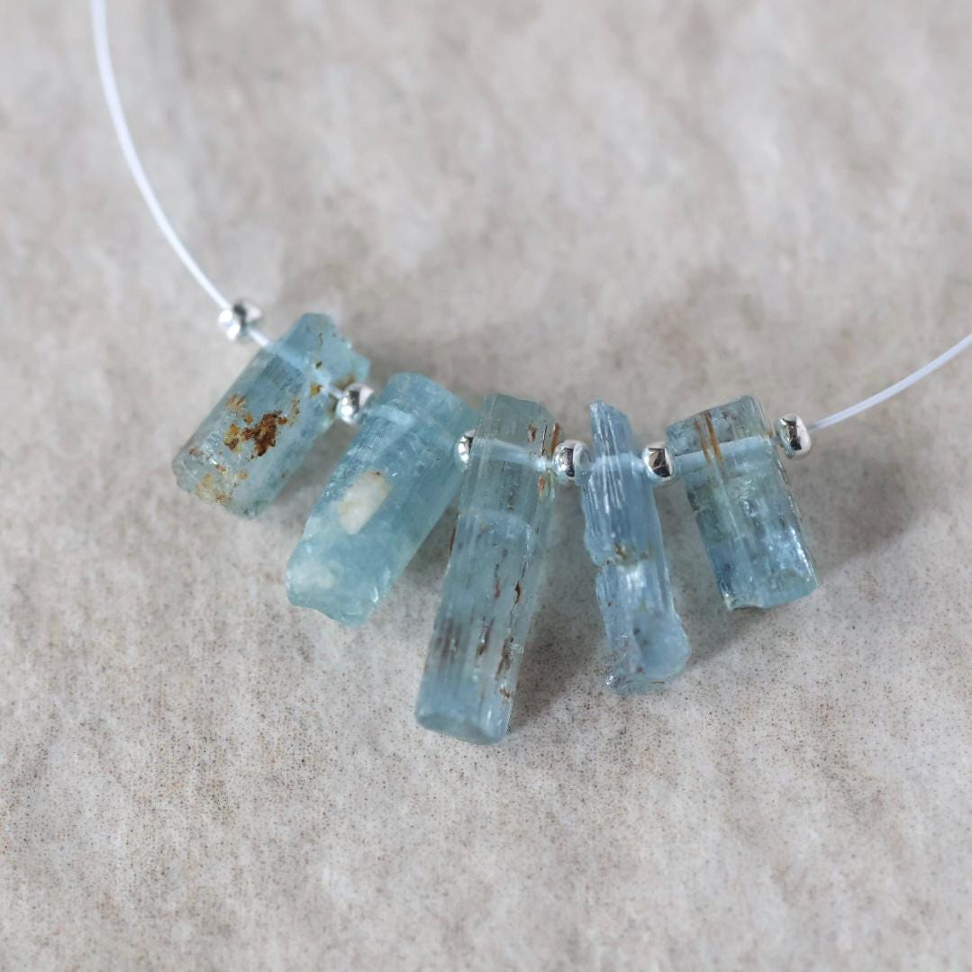 Minas Gerais Aquamarine Stick Beard Raw Gemstone Tubes Natural Brazilian Aquamarine Gemstone Briolettes for DIY Jewelry Making