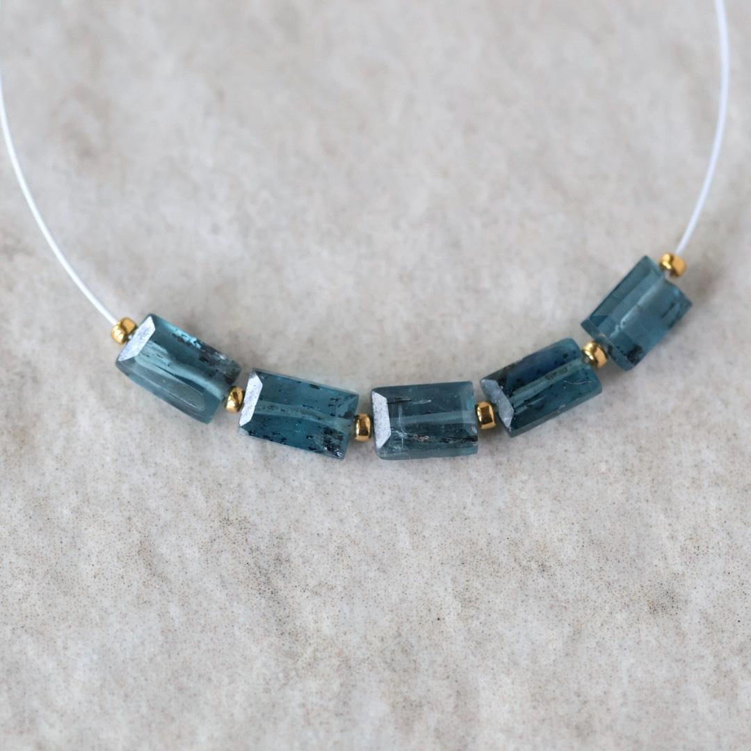 Mini Moss Teal Kyanite Beads Faceted Baguette Rectangle 5 PCs Natural Gemstone for DIY Jewelry Making Earring Supplies