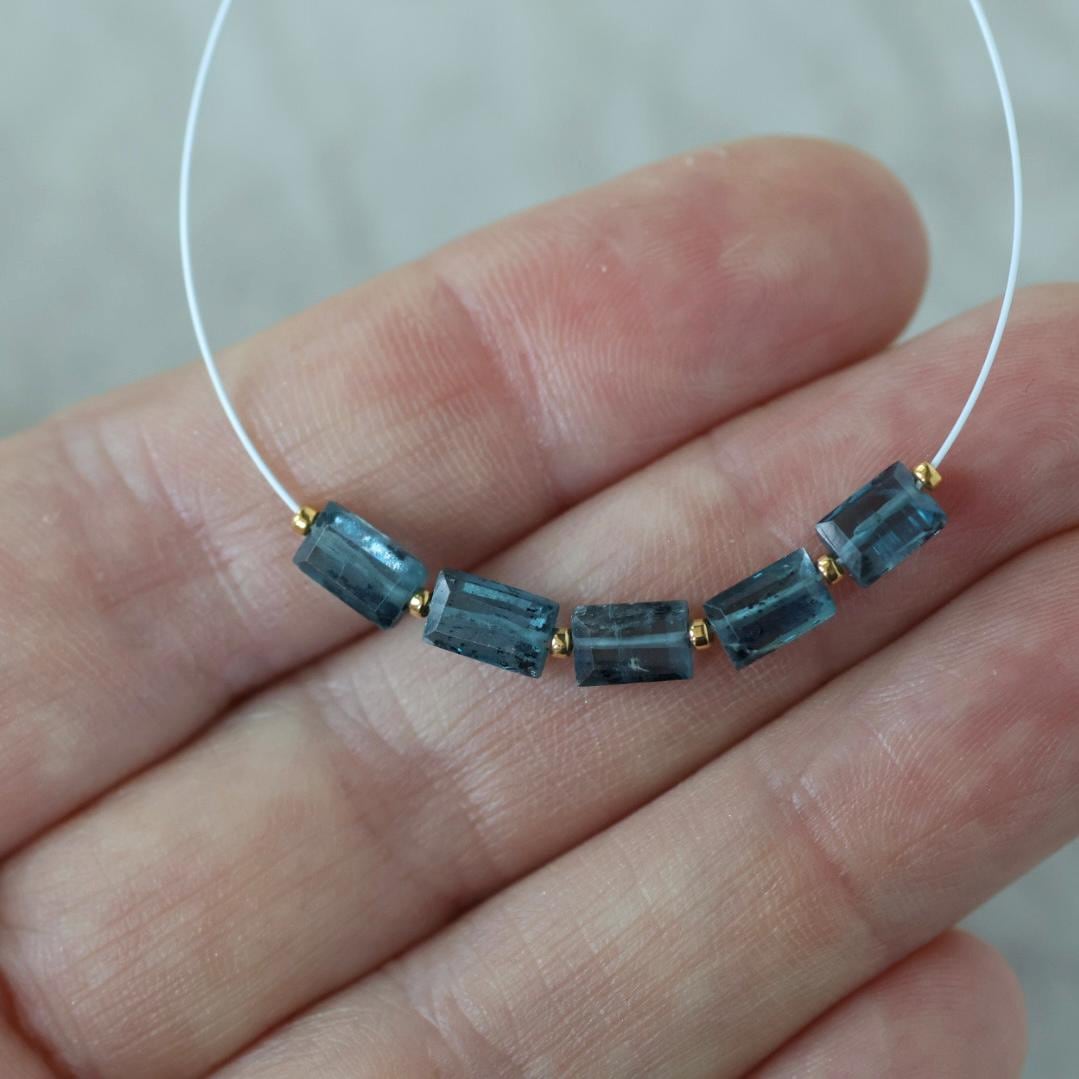 Mini Moss Teal Kyanite Beads Faceted Baguette Rectangle 5 PCs Natural Gemstone for DIY Jewelry Making Earring Supplies