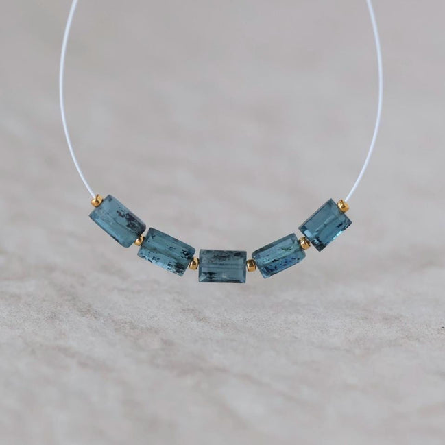 Mini Moss Teal Kyanite Beads Faceted Baguette Rectangle 5 PCs Natural Gemstone for DIY Jewelry Making Earring Supplies