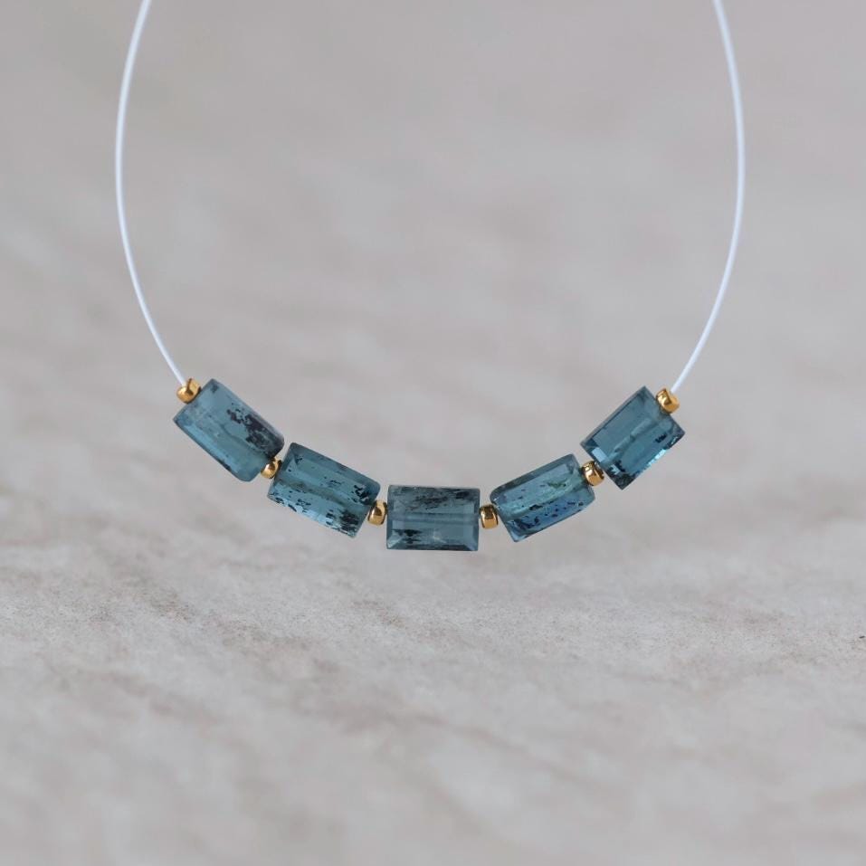 Mini Moss Teal Kyanite Beads Faceted Baguette Rectangle 5 PCs Natural Gemstone for DIY Jewelry Making Earring Supplies