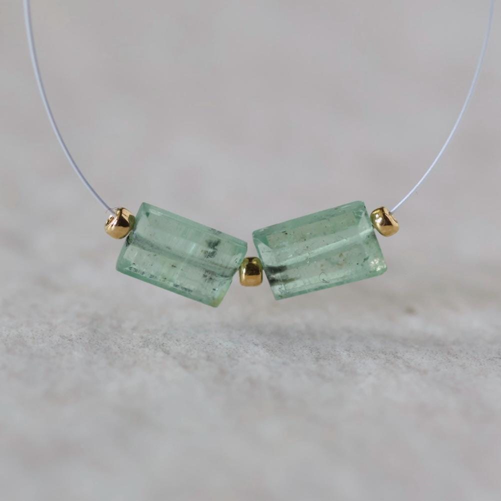 Mint Green Kyanite Beads Faceted Baguette Rectangle 2 PCs Natural Gemstone for DIY Jewelry Making Earring Supplies