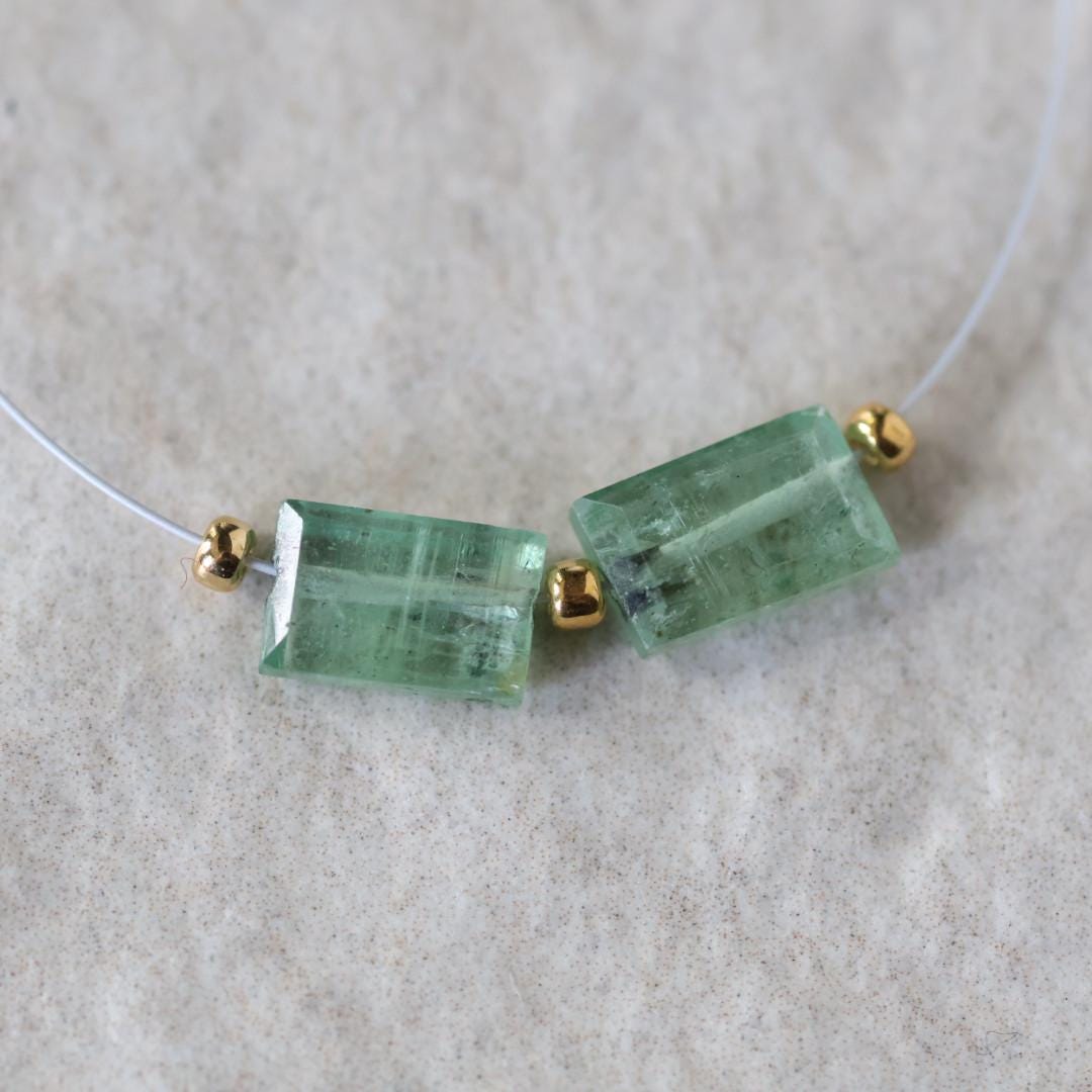Mint Green Kyanite Beads Faceted Baguette Rectangle 2 PCs Natural Gemstone for DIY Jewelry Making Earring Supplies