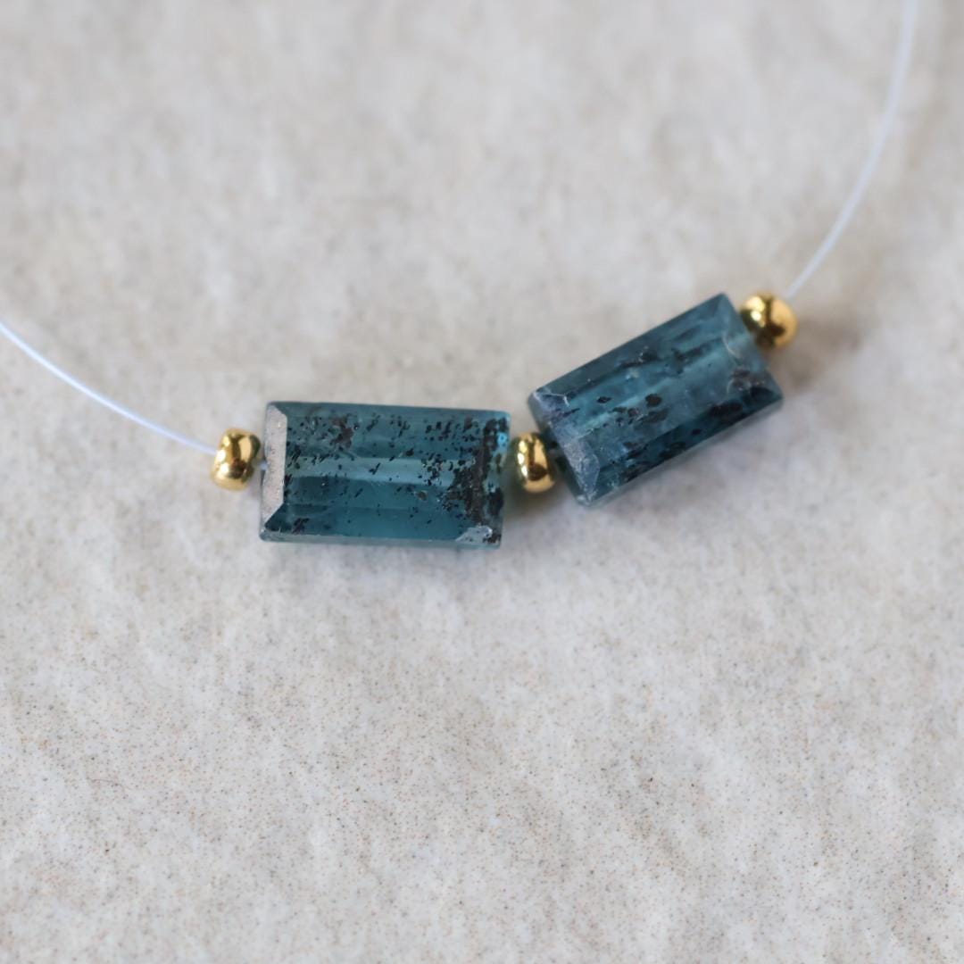 Moss Teal Kyanite Beads Faceted Baguette Rectangle 2 PCs Natural Gemstone for DIY Jewelry Making Earring Supplies