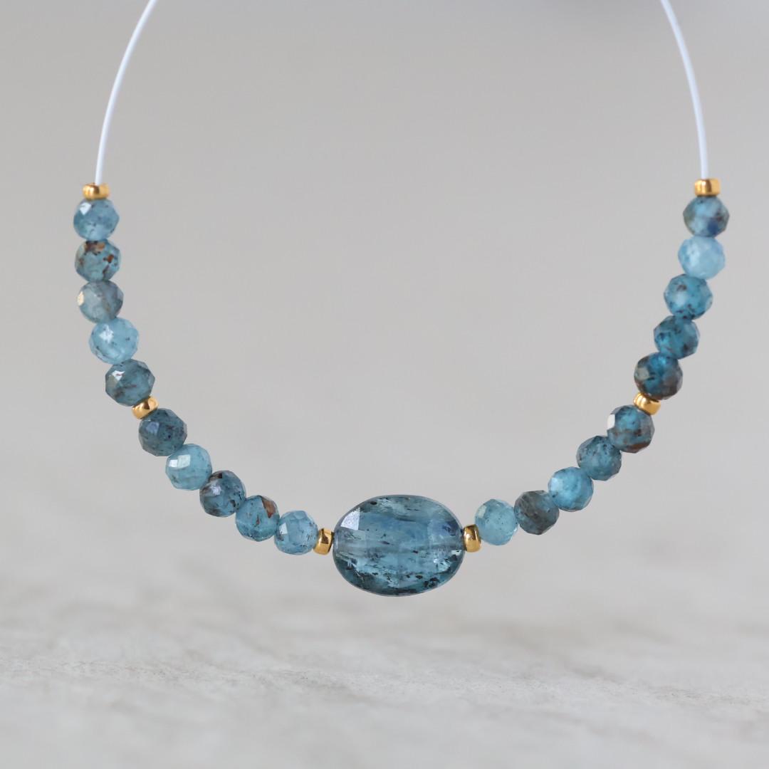 Moss Teal Kyanite Oval Bead Faceted Round Natural Gemstone for DIY Jewelry Making
