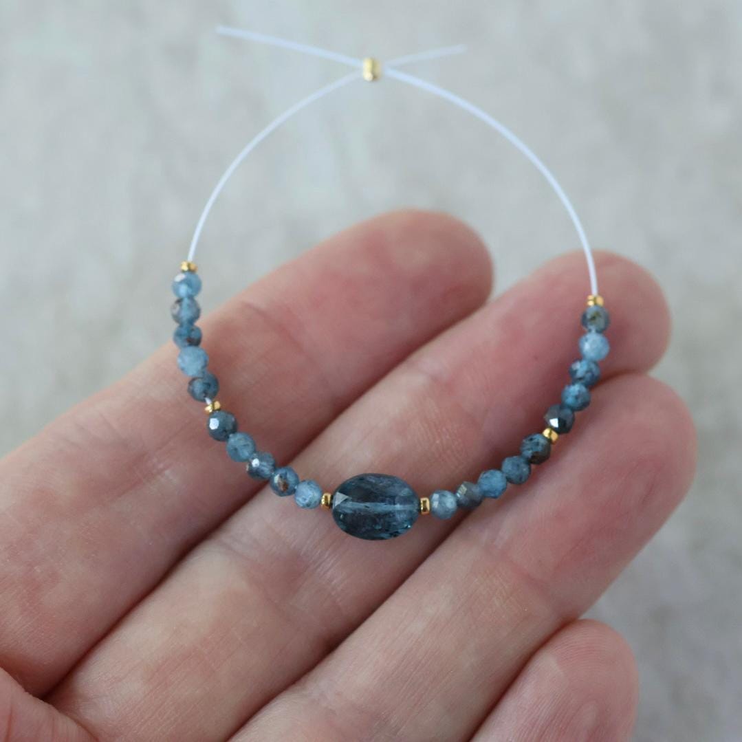 Moss Teal Kyanite Oval Bead Faceted Round Natural Gemstone for DIY Jewelry Making