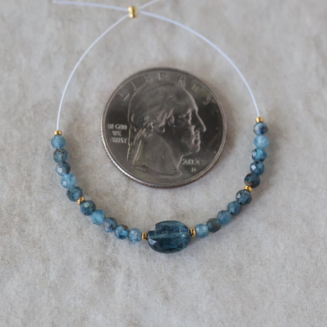 Moss Teal Kyanite Oval Bead Faceted Round Natural Gemstone for DIY Jewelry Making