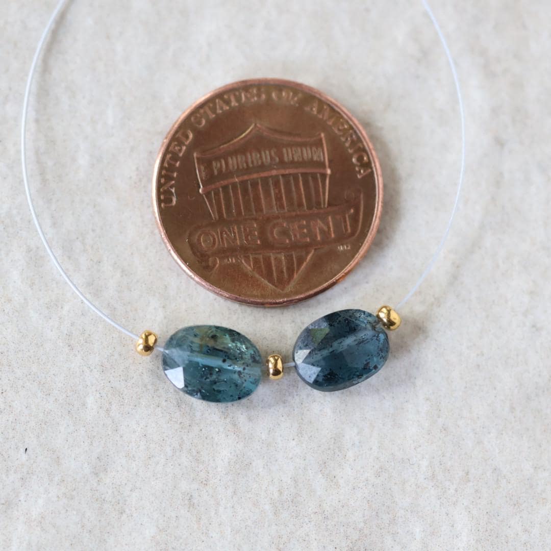 Moss Teal Kyanite Oval Beads Faceted 2 PCs Natural Gemstone for DIY Jewelry Making