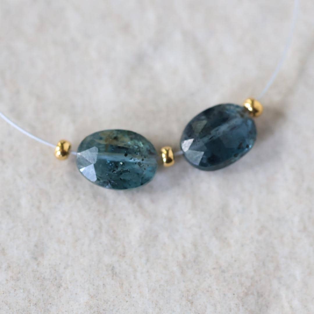 Moss Teal Kyanite Oval Beads Faceted 2 PCs Natural Gemstone for DIY Jewelry Making