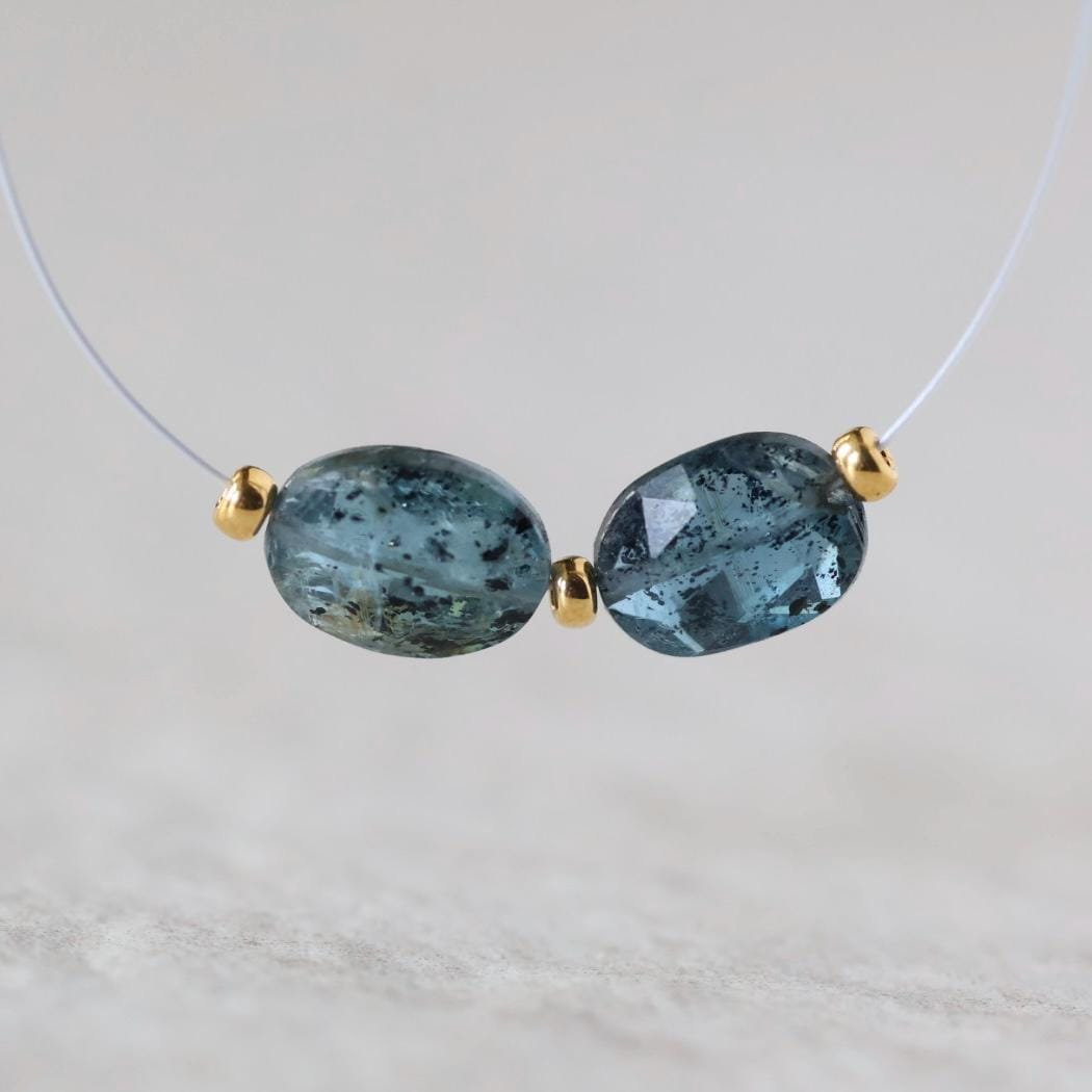 Moss Teal Kyanite Oval Beads Faceted 2 PCs Natural Gemstone for DIY Jewelry Making