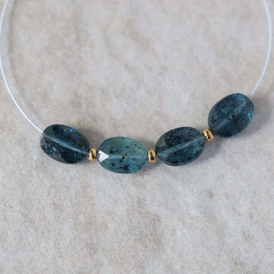 Moss Teal Kyanite Oval Beads Faceted 4 PCs Natural Gemstone for DIY Jewelry Making