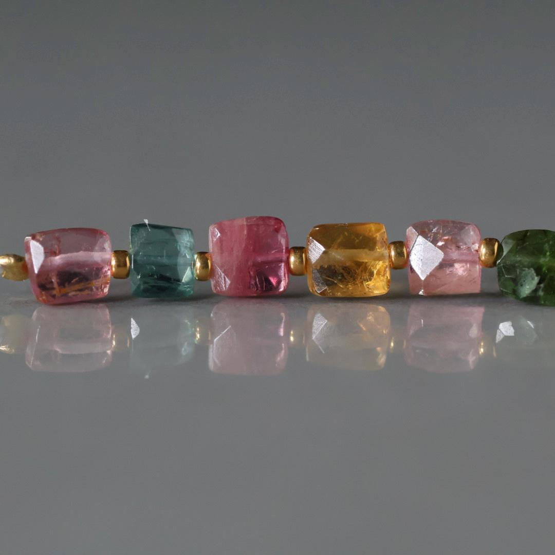 Multi Color Tourmaline Square Beads Faceted 8 PCs Gemstone Beads DIY Jewelry Making Gift October Birthstone