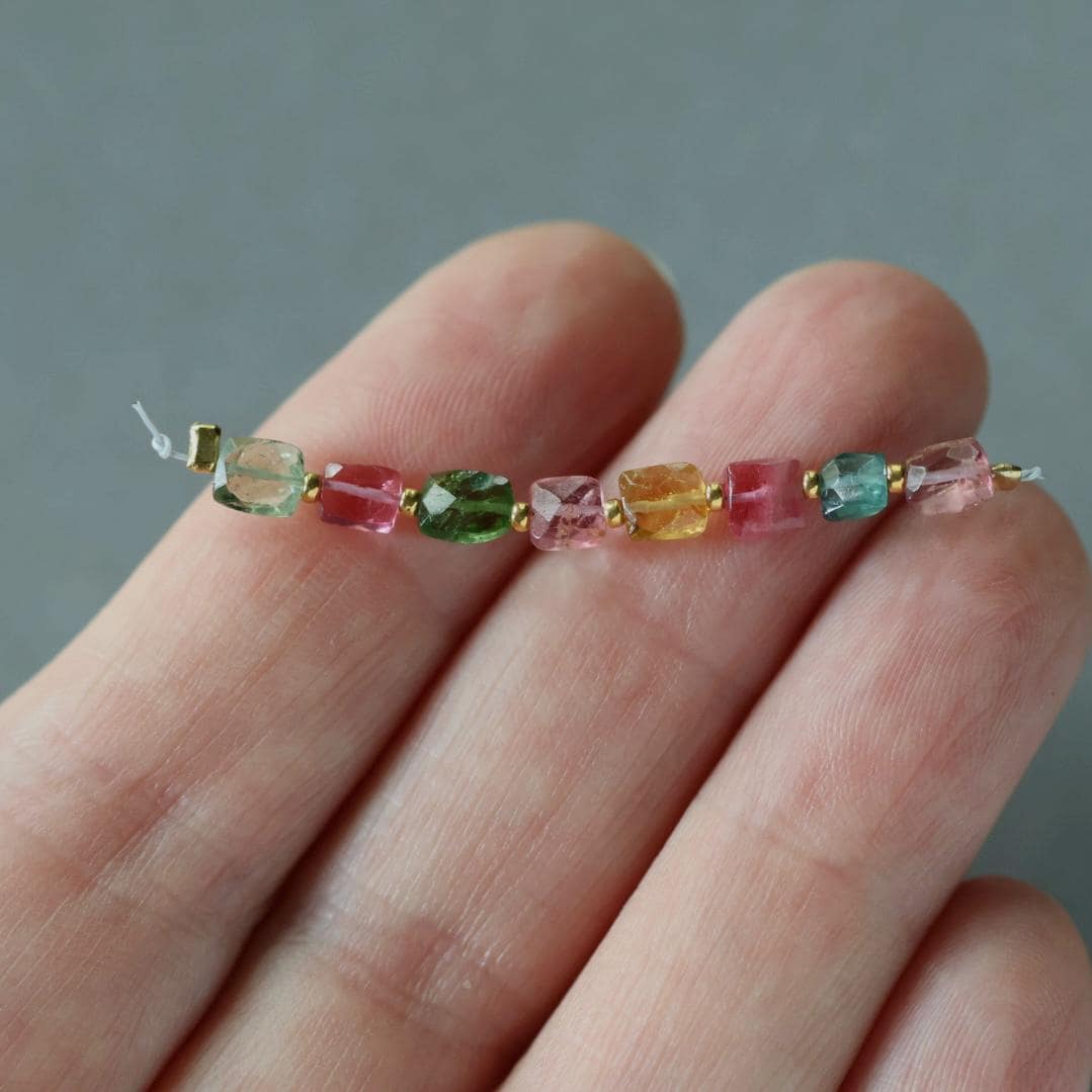 Multi Color Tourmaline Square Beads Faceted 8 PCs Gemstone Beads DIY Jewelry Making Gift October Birthstone