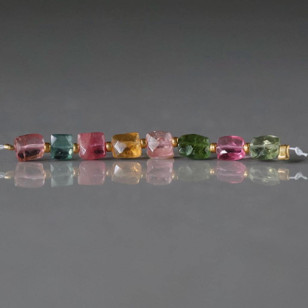 Multi Color Tourmaline Square Beads Faceted 8 PCs Gemstone Beads DIY Jewelry Making Gift October Birthstone