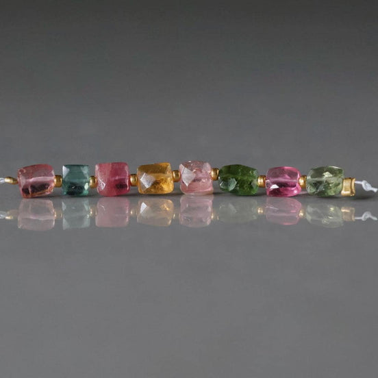 Multi Color Tourmaline Square Beads Faceted 8 PCs Gemstone Beads DIY Jewelry Making Gift October Birthstone