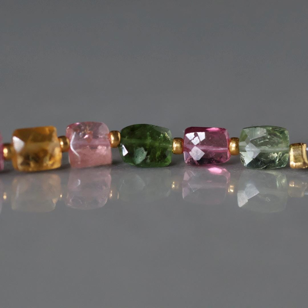 Multi Color Tourmaline Square Beads Faceted 8 PCs Gemstone Beads DIY Jewelry Making Gift October Birthstone