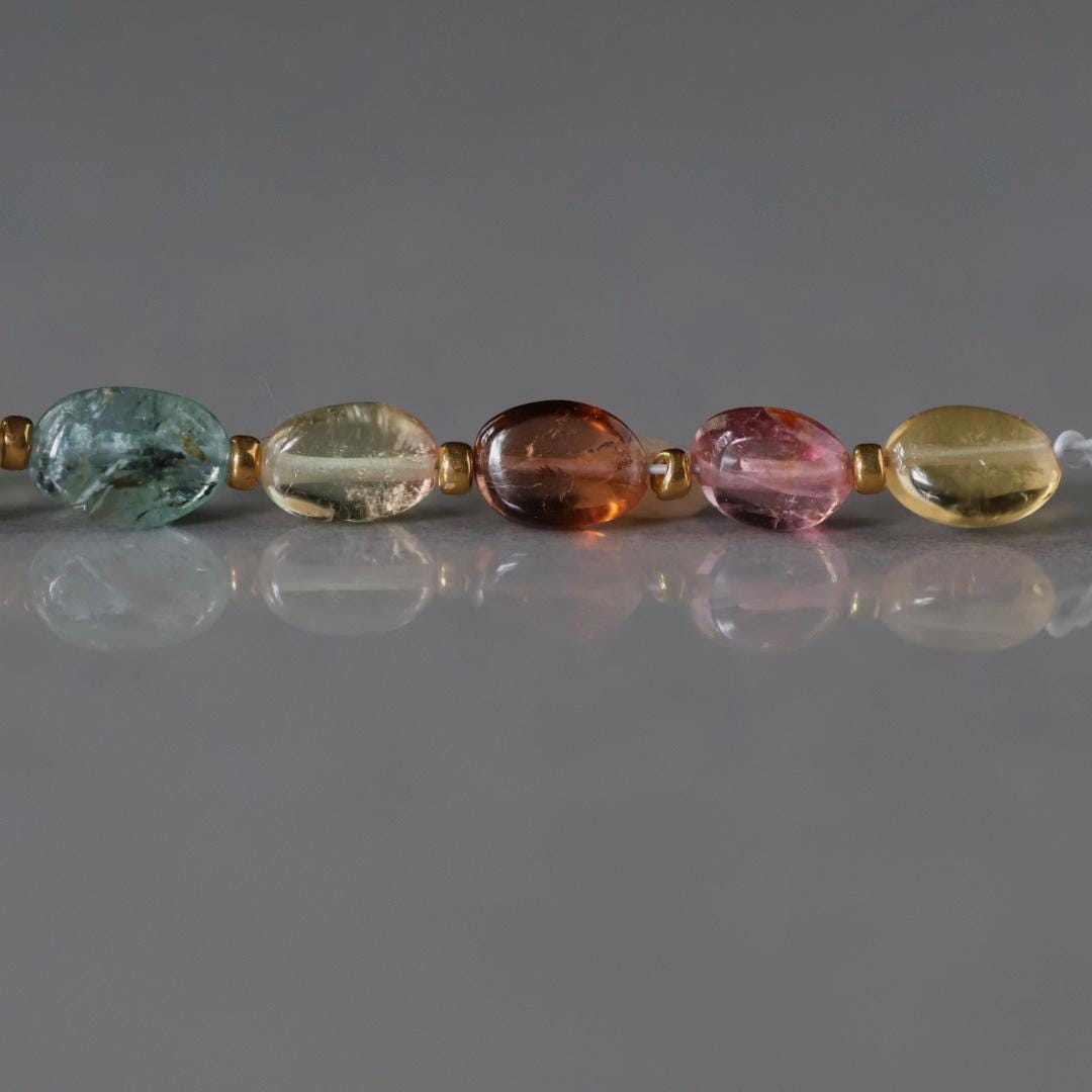 Multi Color Tourmaline Oval Beads Smooth 8 PCs Gemstone Beads DIY Jewelry Making Gift October Birthstone