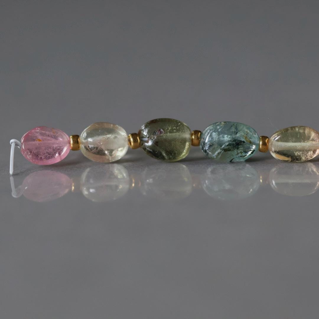 Multi Color Tourmaline Oval Beads Smooth 8 PCs Gemstone Beads DIY Jewelry Making Gift October Birthstone
