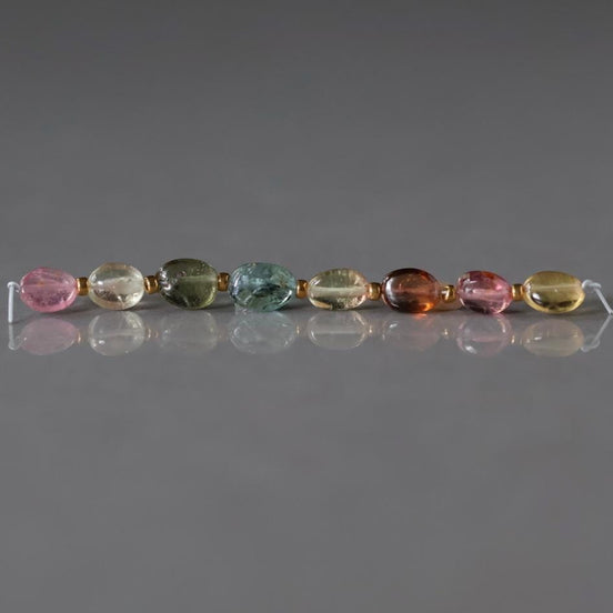 Multi Color Tourmaline Oval Beads Smooth 8 PCs Gemstone Beads DIY Jewelry Making Gift October Birthstone