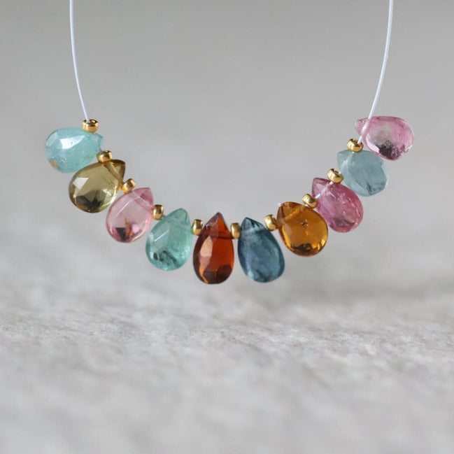Multi Color Tourmaline Briolette Beads Faceted Pear Drops 10 PCs Genuine Gemstone Pear Beads DIY Jewelry Making October Birthstone