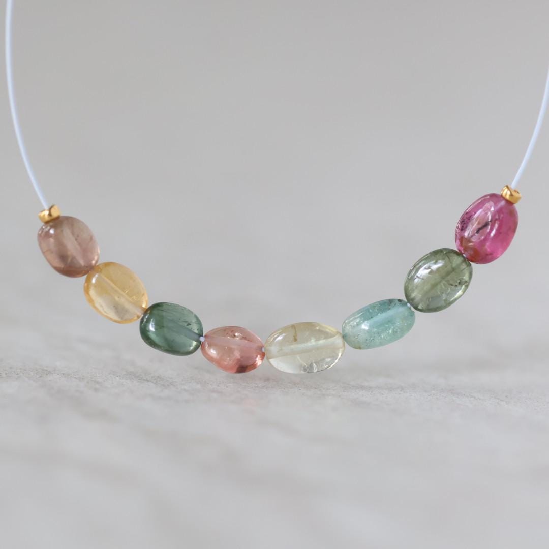 Multi Color Tourmaline Oval Beads Smooth 8 PCs Natural Gemstone DIY Jewelry Making Supplies