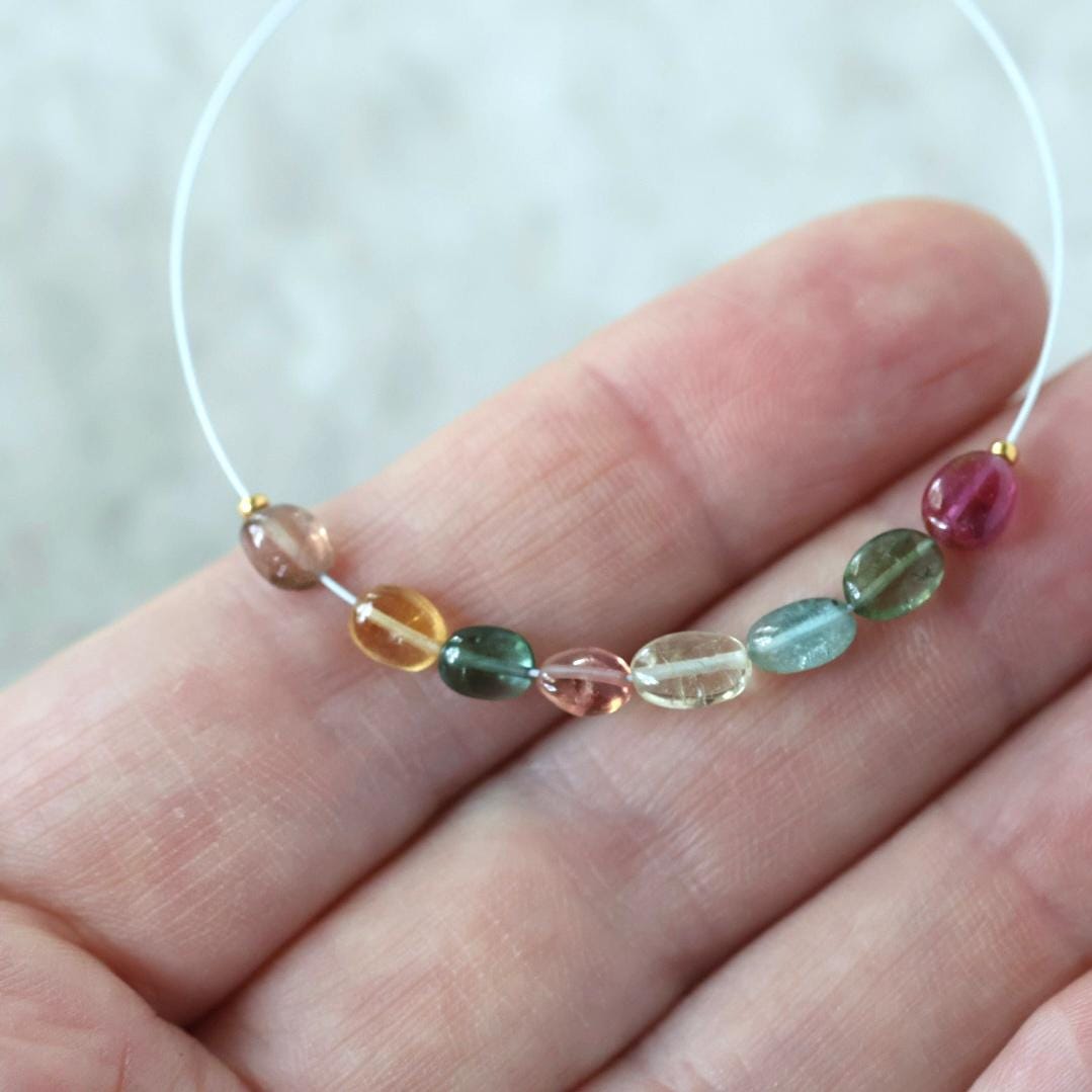 Multi Color Tourmaline Oval Beads Smooth 8 PCs Natural Gemstone DIY Jewelry Making Supplies