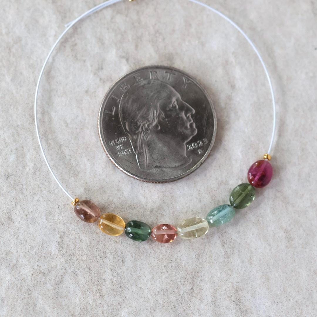 Multi Color Tourmaline Oval Beads Smooth 8 PCs Natural Gemstone DIY Jewelry Making Supplies