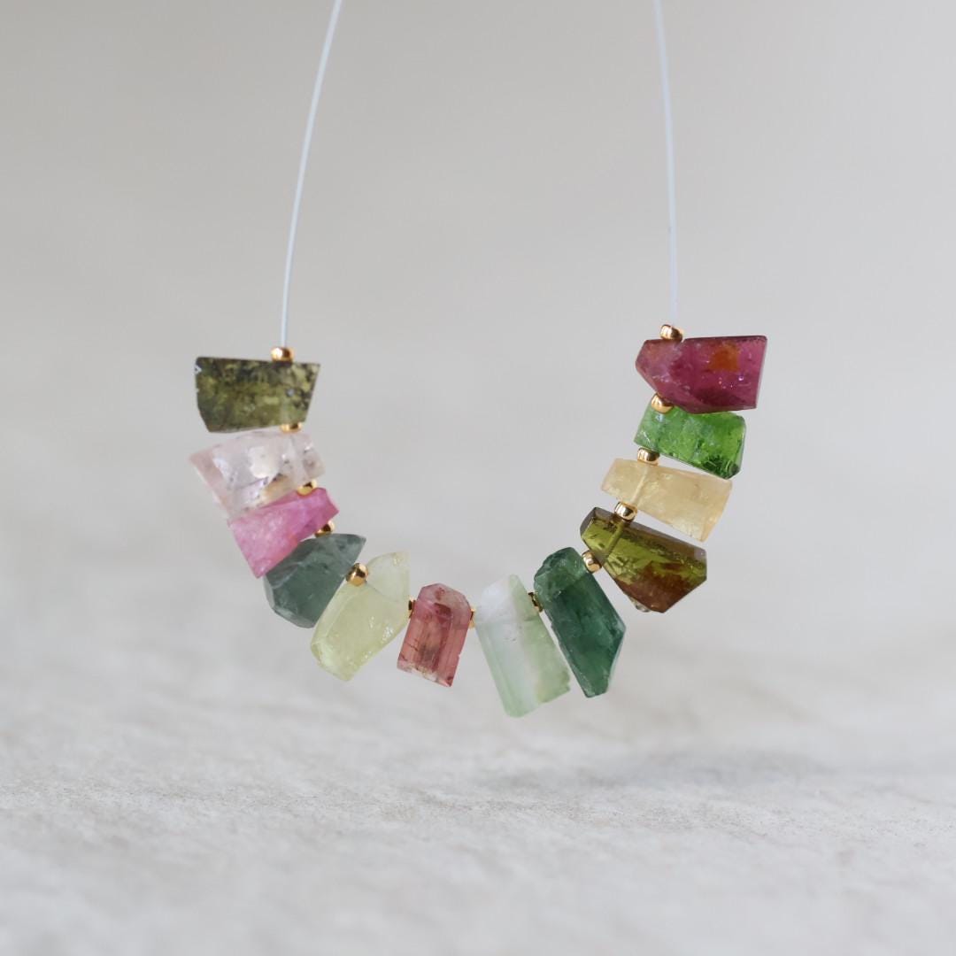Multi Color Tourmaline Slice Beads Raw Briolette Drops 6-10mm 12 PCs Genuine Watermelon Tourmaline Gemstone DIY Jewelry Making