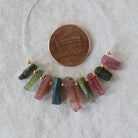 Multi Color Tourmaline Slice Beads Raw Briolette Sticks 8-16mm 9 PCs Genuine Watermelon Tourmaline Gemstone for DIY Jewelry Making