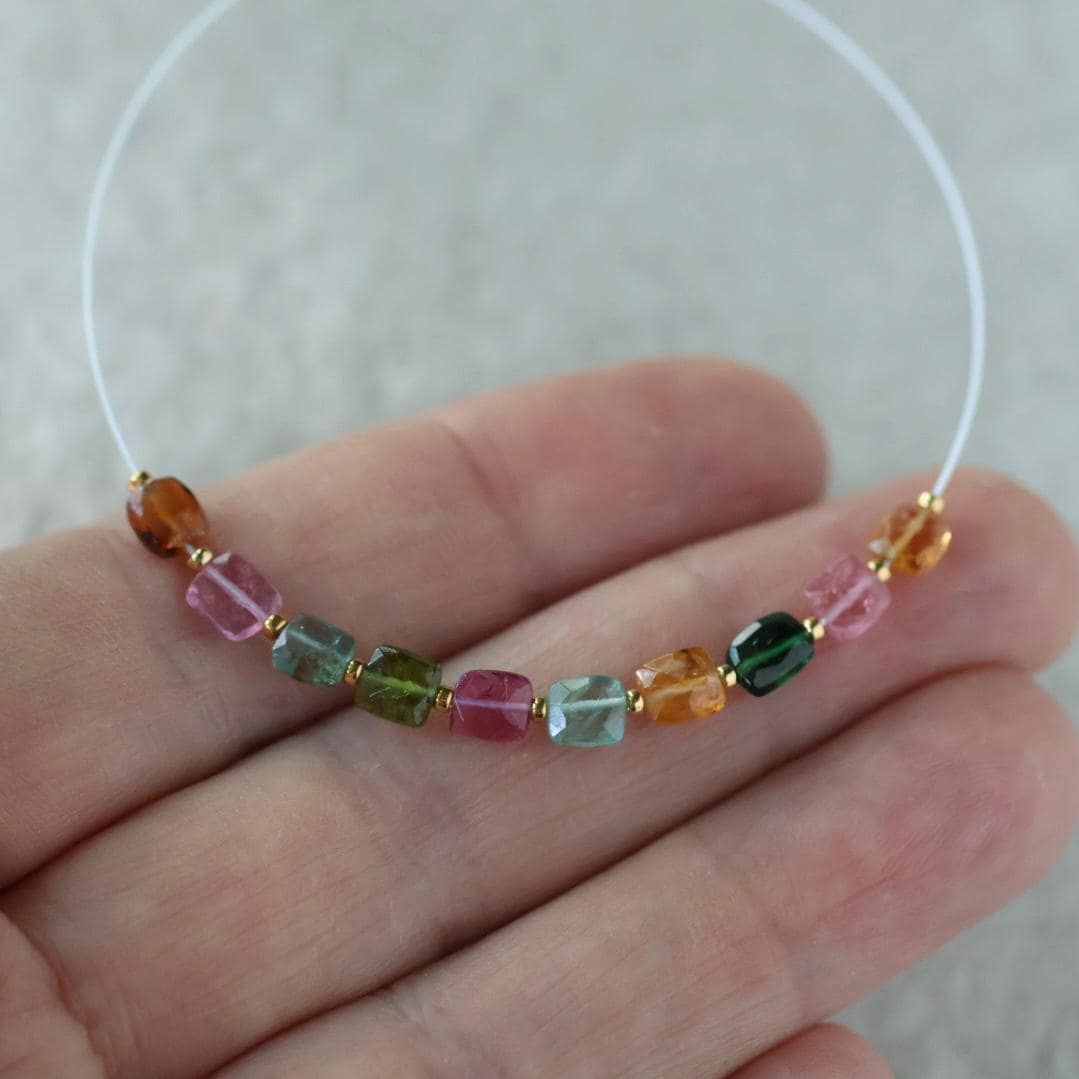 Multi Color Tourmaline Square Beads Faceted 10 PCs Gemstone Beads DIY Jewelry Making Gift October Birthstone