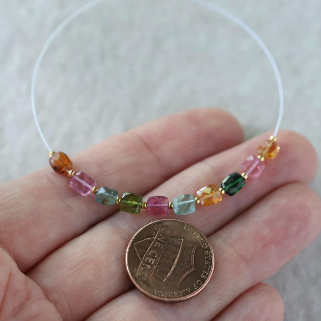 Multi Color Tourmaline Square Beads Faceted 10 PCs Gemstone Beads DIY Jewelry Making Gift October Birthstone