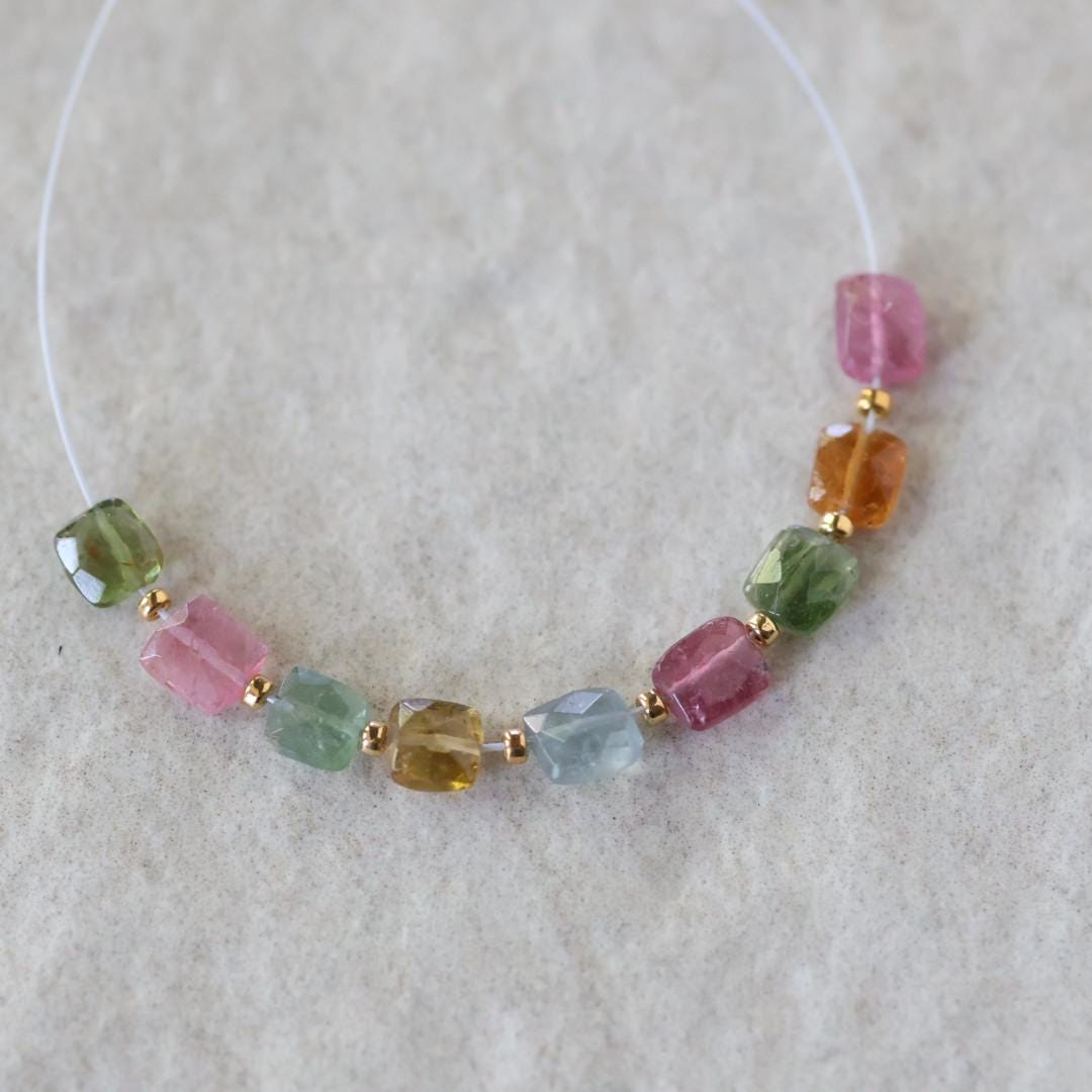 Multi Color Tourmaline Square Beads Faceted 9 PCs Colorful NaturalGemstone for DIY Jewelry Making