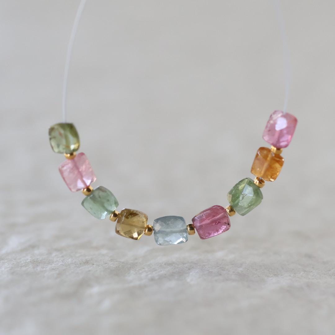 Multi Color Tourmaline Square Beads Faceted 9 PCs Colorful NaturalGemstone for DIY Jewelry Making