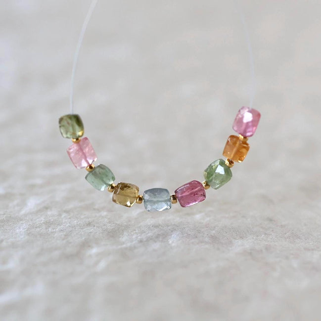 Multi Color Tourmaline Square Beads Faceted 9 PCs Colorful NaturalGemstone for DIY Jewelry Making