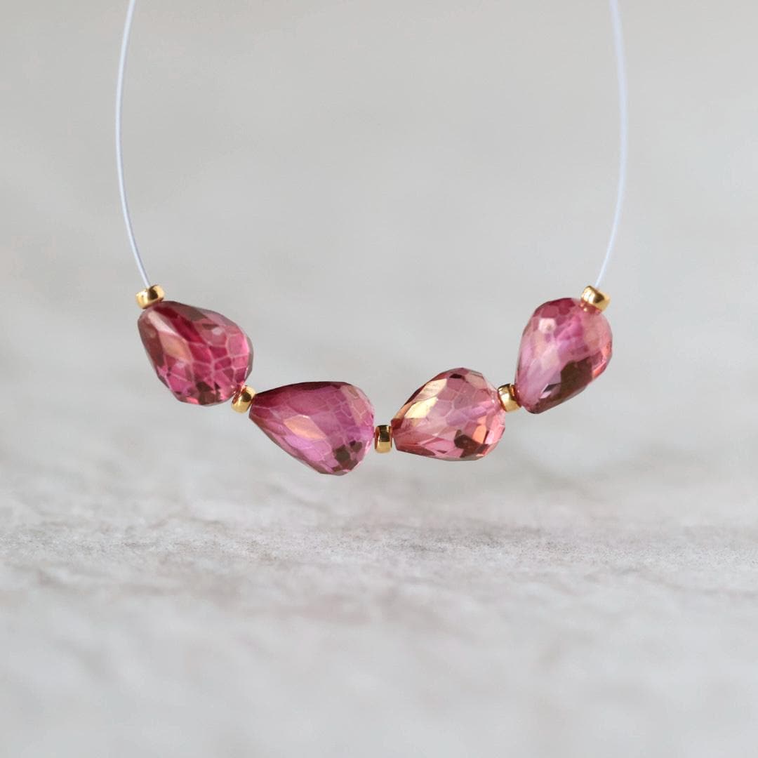 Mystic Pink Topaz Faceted Teardrop Beads Oval 5x7mm 4 Pcs Natural Gemstone for DIY Jewelry Making
