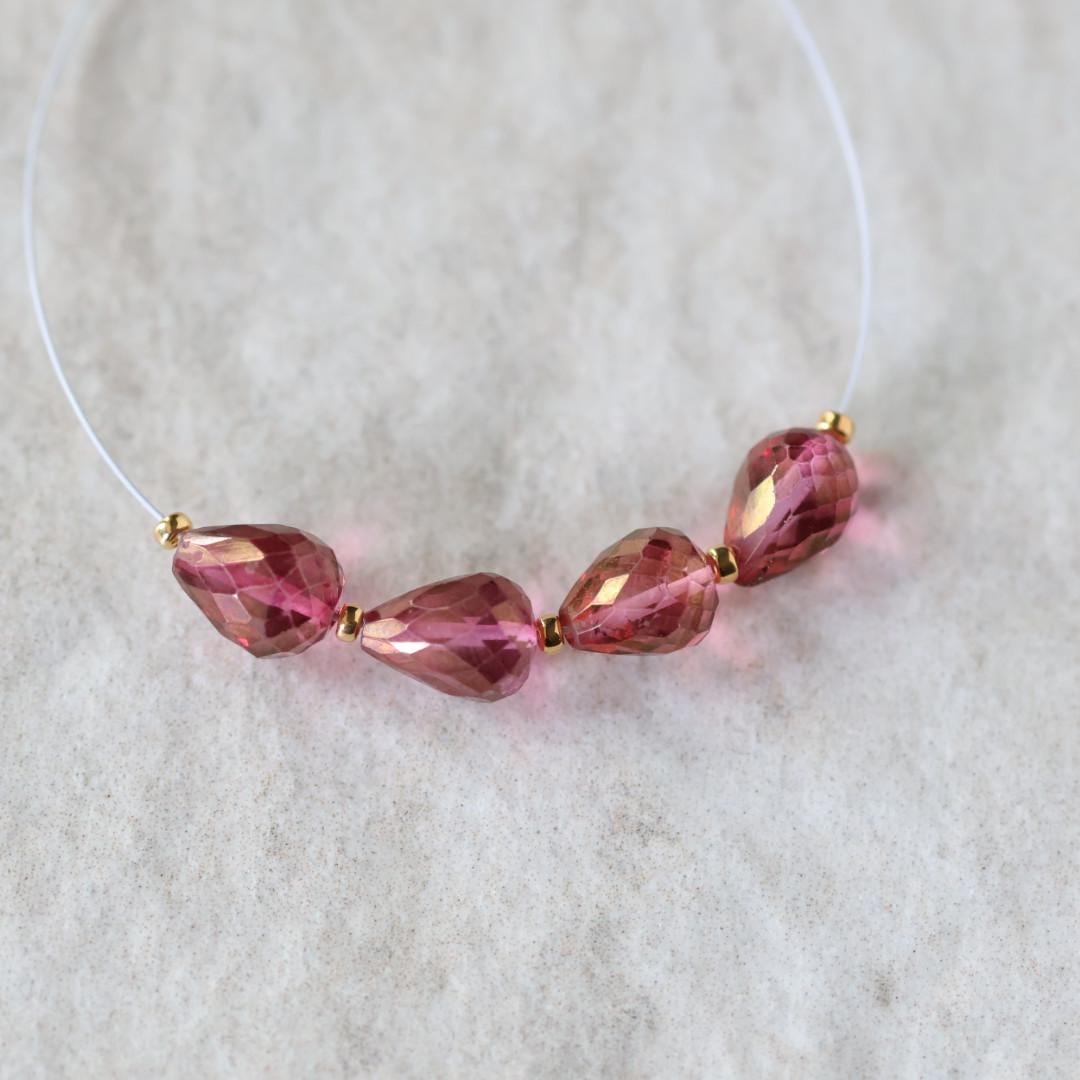 Mystic Pink Topaz Faceted Teardrop Beads Oval 5x7mm 4 Pcs Natural Gemstone for DIY Jewelry Making