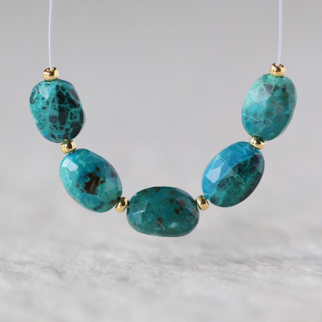 Chrysocolla Oval Nugget Beads – Faceted Oval Natural Gemstone -5 Pcs